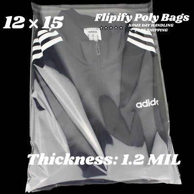 12x15 Clear Resealable T-Shirt/Apparel Self Seal Lip Tape Poly Plastic bags - Image 1 of 4