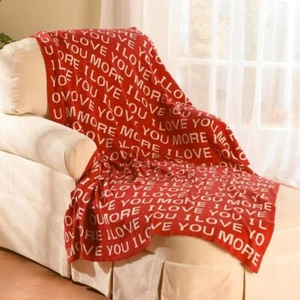 I Love You I Love You More Throw Blanket, Red 100% Cotton 50" x 60" - Picture 1 of 2