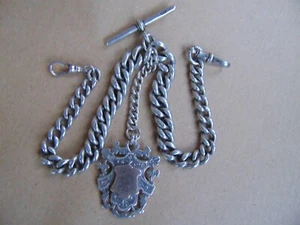 VICTORIAN STERLING SILVER ALBERT POCKET WATCH CHAIN 1891, 72 GRAMS - Picture 1 of 12