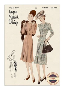 Abito da tè anni 40 elegante pezzo unico vintage modello cucito busto 34 - Foto 1 di 2