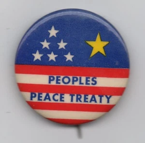 1970s Peoples Peace Treaty Anti War Pinback Button with Flag - Picture 1 of 1