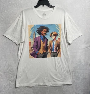 Stickermule Mens T Shirt White Anime Graphic Crew XL Pullover Short Sleeve - Picture 1 of 7