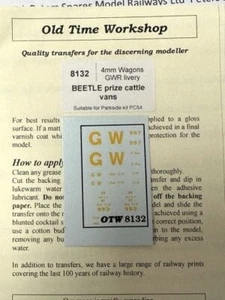 Old Time Workshop 8132 GWR Käfer Viehtransporter Transfers (Parkside PC64) Spur Oo - Bild 1 von 1