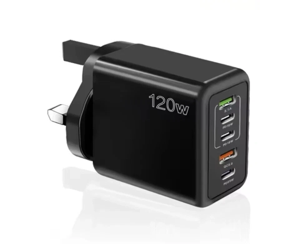USB UK/EU Plug Wall Adapter Charger 5 Ports Type C Fast Charging Mobile Phones - Image 1 of 4
