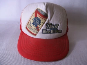 Sombrero de camionero Pabst cinta azul lata de cerveza PBR vintage años 70 malla Snapback rojo blanco - Imagen 1 de 5