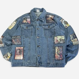 Elton John Patched Denim Trucker Jacket Blue Size M-L Music Festival Unisex - Picture 1 of 7