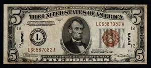 1934A $5 HAWAII WWII Emergency Issue CRISP XF Federal Reserve Note! - Picture 1 of 2