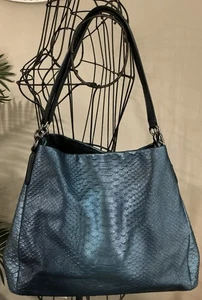 Coach Phoebe Snakeskin Metallic Blue Gunmetal Handbag Purse EUC - Picture 1 of 9