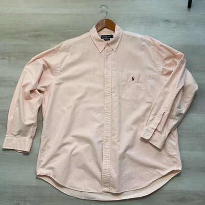 Camisa Grande Ralph Lauren Para Hombres Algodón Puro Abotonada Naranja y Blanco Rayas XL Foto 1 de 4