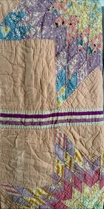 Vintage 70’s Polyester Hand Crafted Patchwork Quilt Rectangle Throw Blanket Boho - Picture 1 of 6