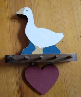 De colección Country Goose Duck Corazón Madera Llavero Montaje en Pared Cottagecore Envío Gratis Foto 1 de 4