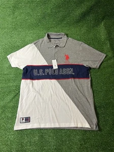CAMISA POLO EE. UU. Polo Assn LOGOTIPO EN EL PECHO EN RELIEVE DIAGONAL BLOQUES DE COLOR Talla Grande Nueva con Etiquetas - Imagen 1 de 8