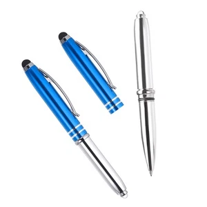 2 Pezzi Penna a Sfera con Punta Stilo e Torcia LED 3 in 1 Nero Inchiostro Blu - Foto 1 di 5