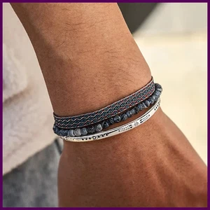 Herren Armband 3 Teile/Set Tibetischer Buddhismus Glücksknoten Seil Natur verwittert - Bild 1 von 25