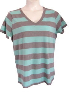 Camiseta para mujer XXL gris azulado a rayas cuello en V manga corta informal - Imagen 1 de 11