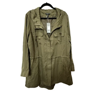 Eileen Fisher Hooded Anorak Army/Olive Green Utility Long Jacket SZ 1X NWT $368 - Picture 1 of 18