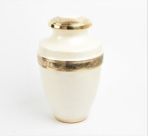 Adult Large Cremation Ashes Urn Funeral Memorial Urn White with Gold Band Design