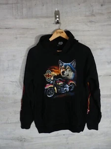 Rock Eagle Wolf Graphic Heavy Metal Hoody Vintage Black Mens W/ Tag Medium - Picture 1 of 9