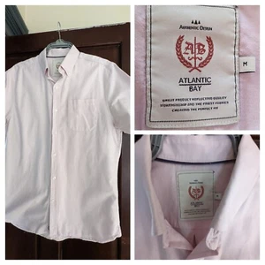 Men's Shirt Atlantic Bay M Medium Chest 38-41" Pink 100% Cotton Short Sleeve - Picture 1 of 11