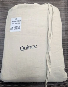 Quince 100% European Linen Piped Duvet Cover 3PC Set Oat/Espresso Full/Queen NEW - Picture 1 of 8