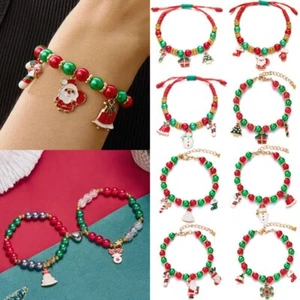 Fashion Christmas Tree Santa Claus Beaded Braided Bracelet Adjustable Bangle New - Picture 1 of 22