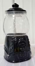 Black Gumball Machine Shaped Glass Candy Display Canister 9.5" Tall w Sealed Lid