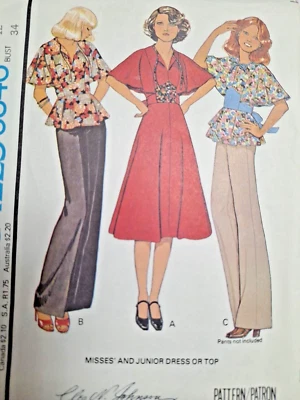 Vestido Top Blusa Mangas Acampanadas Corbata Cintura 12 McCalls 5846 Patrón Costura De Colección Foto 1 de 4