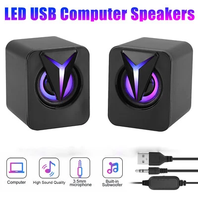 Altavoces estéreo bajos para computadora Mini USB con cable LED RGB de 3,5 mm para PC portátil de escritorio Foto 1 de 4