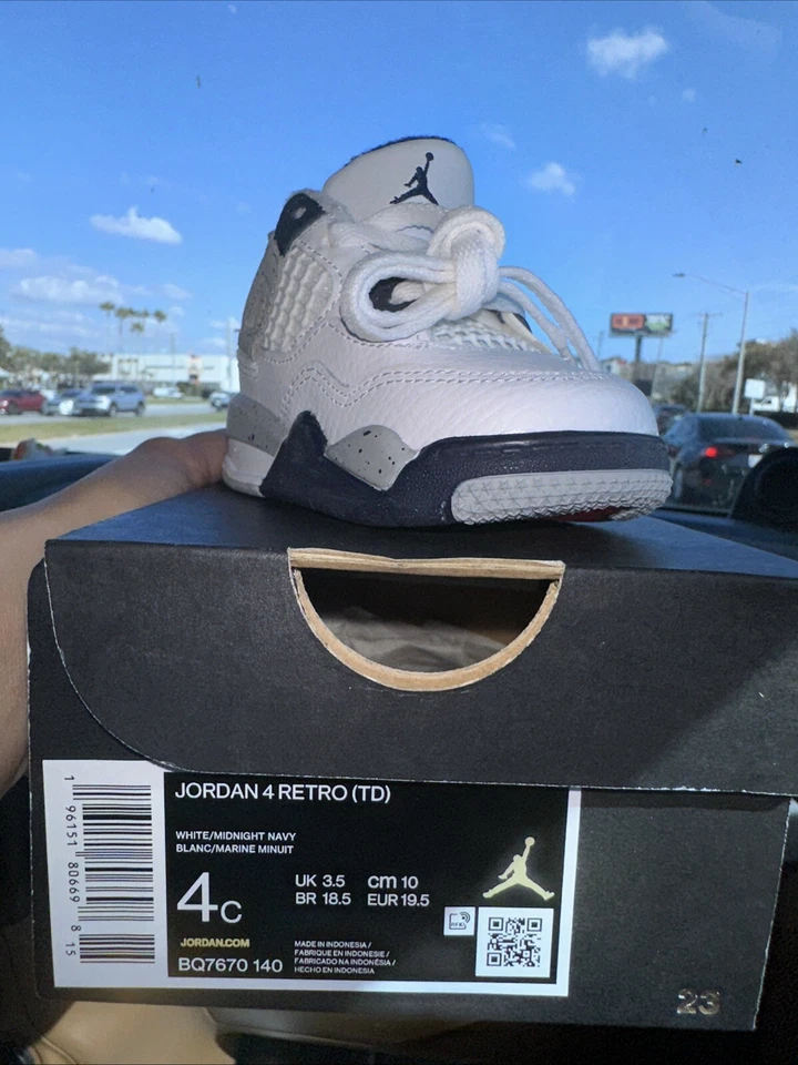 Nike Air Jordan 4 Retro White Midnight Navy TD | BQ7670-140 Size 2C