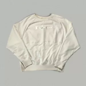 Champion Vintage Spell Out Logo Workout Sweatshirt Jumper - Size Large - Picture 1 of 4