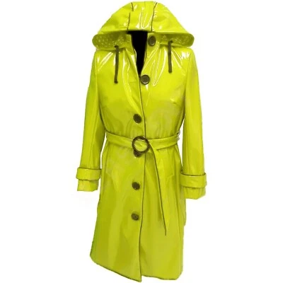 Women's PVC Leather Trench Vinyl Shiny Light Weighted Raincoat Hood Trench Coats - Image 1 of 4
