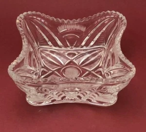 Vintage Cut Glass Square Bowl / Sawtooth Edge / Curved Sides / Geometric Pattern - Picture 1 of 5
