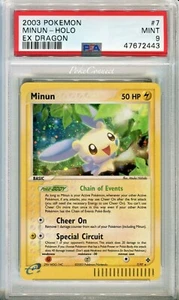 PSA 9 MINT Pokemon MINUN Holo Rare 2003 ex Dragon #7/97 - Picture 1 of 2