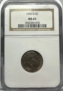 1936-D Buffalo Nickel : NGC MS65 - Picture 1 of 3