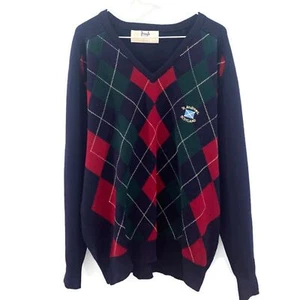 Pringle Of Scotland Argyle Navy/Burgundy/Green V Neck Sweater 46 - Picture 1 of 5