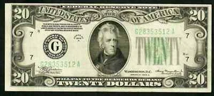 $20 1934-A FRN Fr. 2055-G EARLY CHICAGO TWENTY Julian- Morganthau a scelta AU+ - Foto 1 di 2