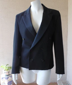 Giacca smoking nera vintage Falcon donna taglia S/6 doppiopetto revers raso - Foto 1 di 10