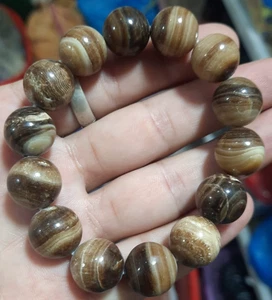 Seltenes Schokoladen Calcit Natur Edelstein Dehnbar Perlen Armband Handarbeit - Bild 1 von 7