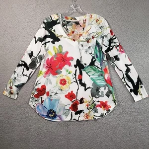 Weiche Umrandung Tunika Oberteil Damen XS Fiore Blumen Strick V-Ausschnitt Pullover künstlerisch - Bild 1 von 11