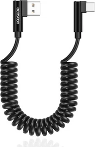 aceyoon USB to C Cable, 90 Degree Right Angled Coiled Fast Charging 2.6ft - Picture 1 of 6