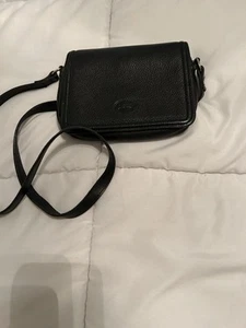 Vintage Longaberger Black Leather Small Crossbody Flap Purse - Picture 1 of 3