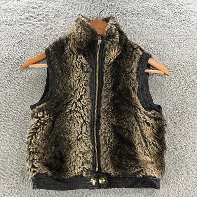 Sugar Fly Faux Fur Vest Jacket Youth 6X Plus Zip Up Mock Neck Faux Leather - Image 1 of 4