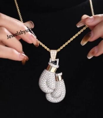 Guantes de Boxeo Para Hombre Elegantes 100% Real Moissanita Plata 925 Regalo Dije Colgante Foto 1 de 4