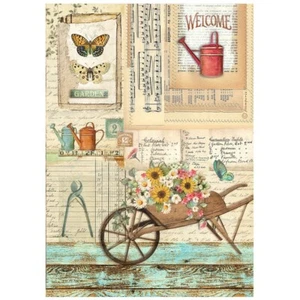 Stamperia A4 RICE PAPER - GARDEN - WHEEL BARROW, Decoupage - Picture 1 of 1