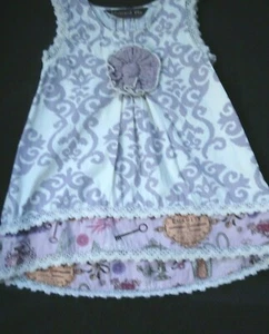 Mustard Pie Girls Ivory Purple Print Dress Lace Flower Size 4 NEW - Picture 1 of 8