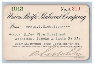1913 Union Pacific Railroad Employee Pass Low Number A210 Signed by AL Mohler - Picture 1 of 2