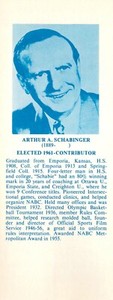 1968 Hall Of Fame Basketball Bookmark ARTHUR A. SCHABINGER