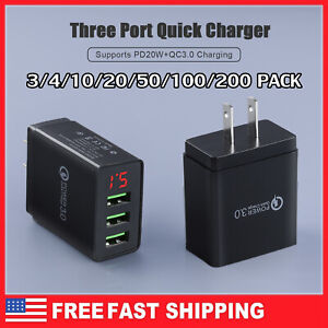 Lot 3 Port Fast Quick Charging Wall Charger LED QC 3.0 USB Hub Power Adapter NEW