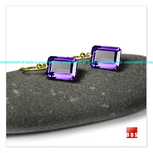 Pendientes de gota de diseñador africano de amatista púrpura corte esmeralda de 18 k 14 k gancho palanca trasera - Imagen 1 de 12