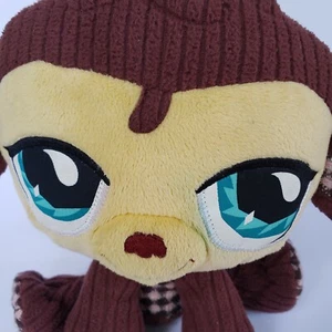 2007 Hasbro Plush Littlest Pet Shop LPS Monkey Brown Plaid Stuffed Animal 8" - Picture 1 of 7